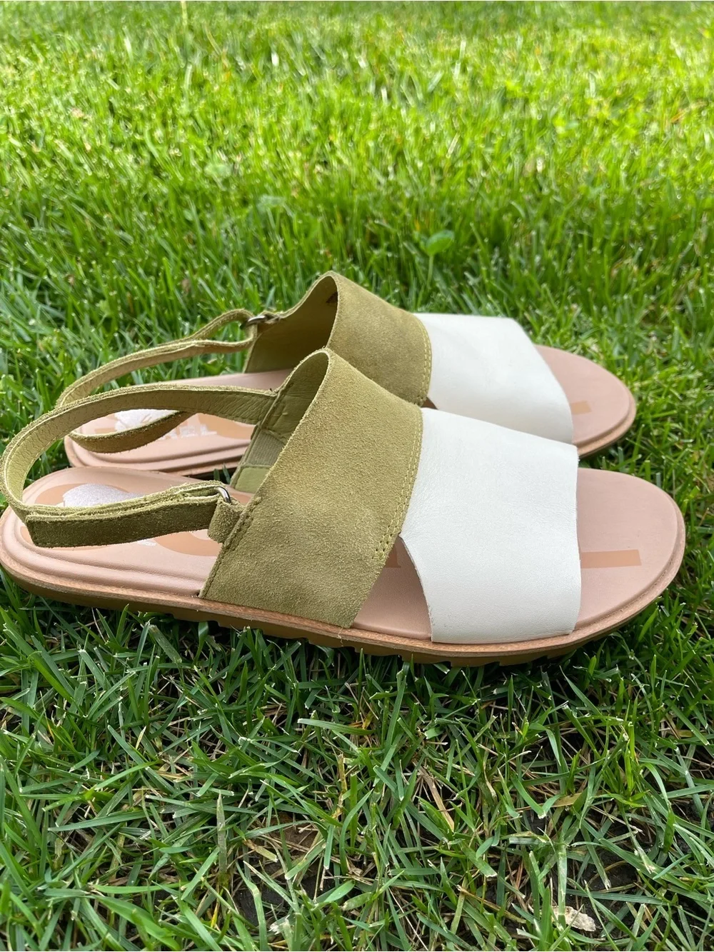 Sorel Ella II Slingback Sandal Olive Shade Chalk Green Leather Suede Size 9